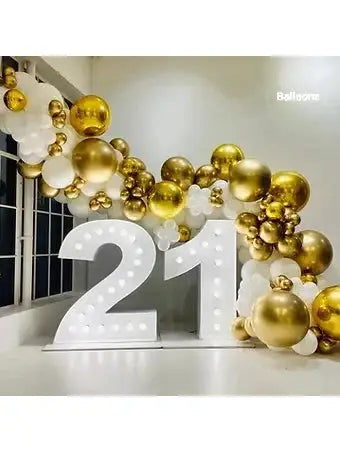 21st light up numbers and balloon package #2 Gold and white  Balloonz   