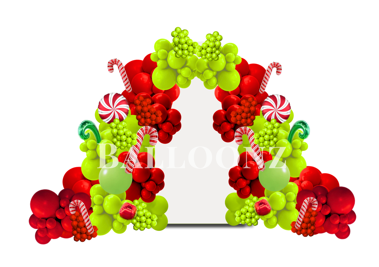 Grinch Christmass backdrop Arch with balloons