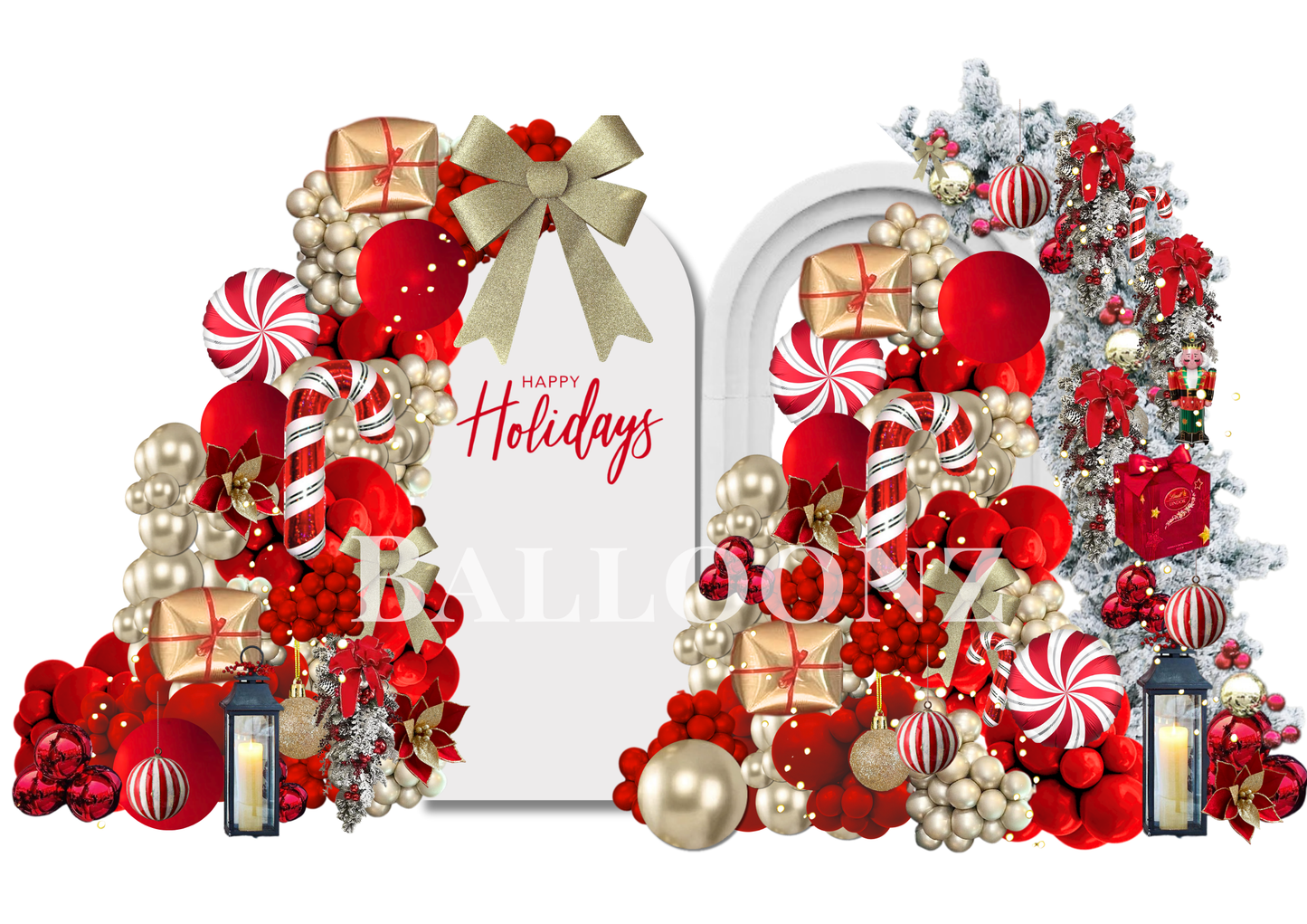 Luxe Red and Gold Christmas backdrop 3d Arch and custom writing Arch display