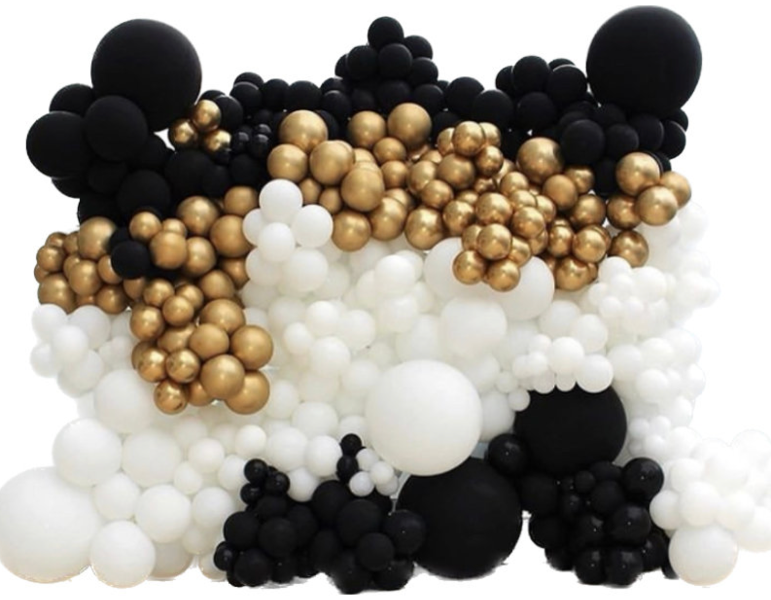 Balloon wall | Black gold and white balloons | event balloon decorations Streamer wall Balloonz   