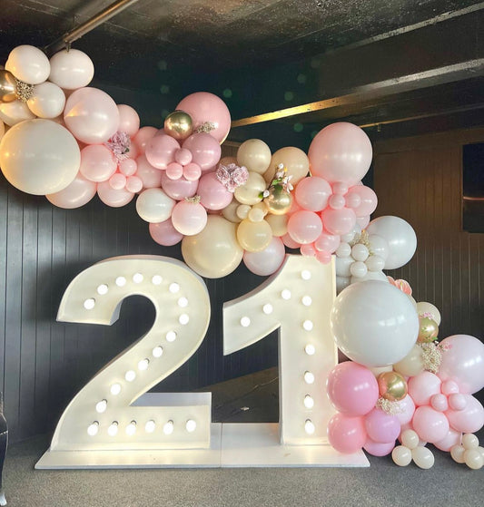 21st birthday light up numbers and Balloon garland