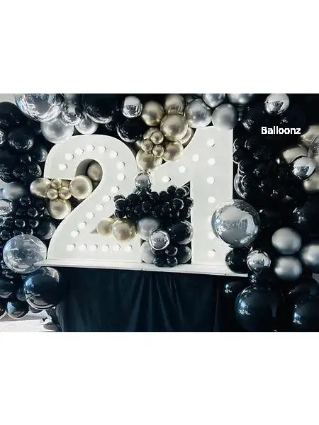 21st light up numbers White gold/silver/black Balloon Balloonz   